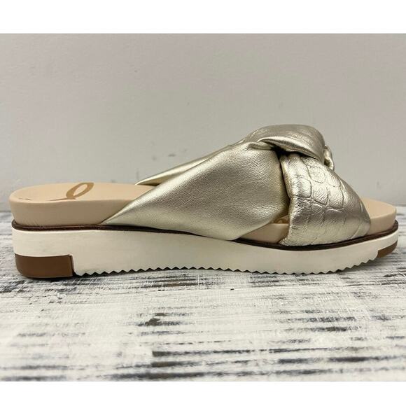 Sam Edelman Women’s Sz 5 Agatha Puffy Knot Slip On Sandals, Gold Slide - Picture 10 of 12